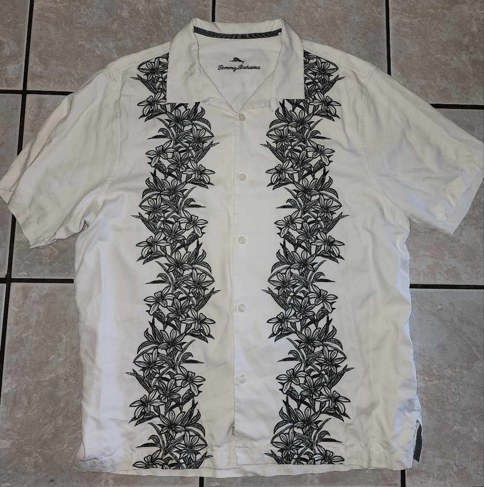 Tommy Bahama White and Black Floral Men's Shirt